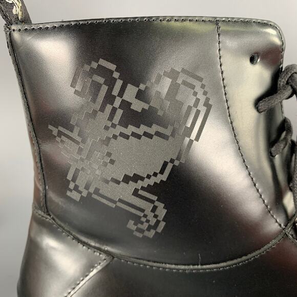 ETRO Size 12 Black Leather Pixel Art Lace-Up Boots main image 11